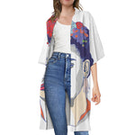 Magdalena Carmen Frida Kahlo Print Open Front Beach Cover Up
