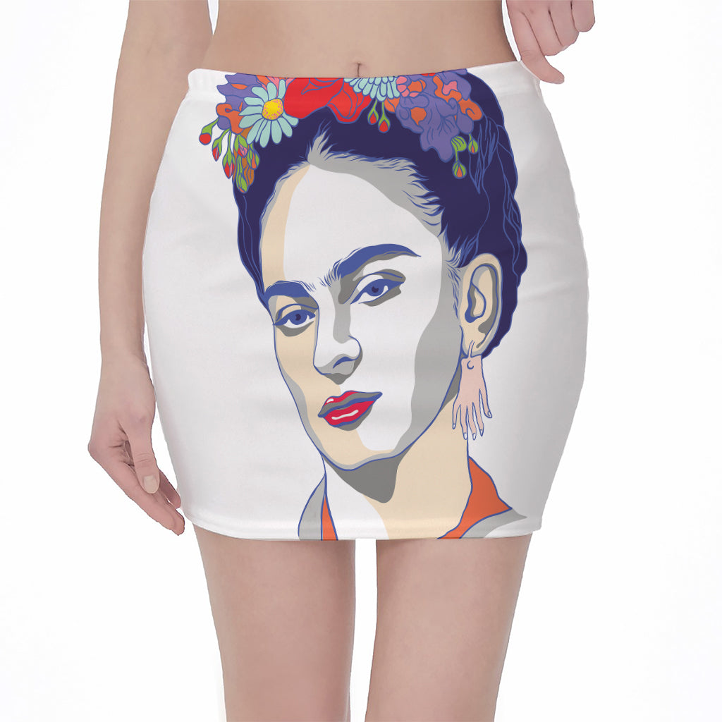 Magdalena Carmen Frida Kahlo Print Pencil Mini Skirt