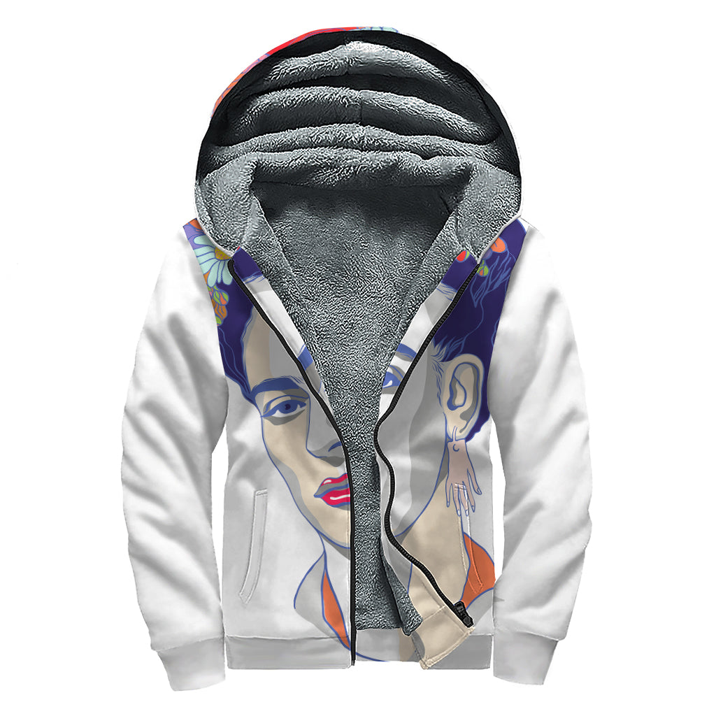 Magdalena Carmen Frida Kahlo Print Sherpa Lined Zip Up Hoodie