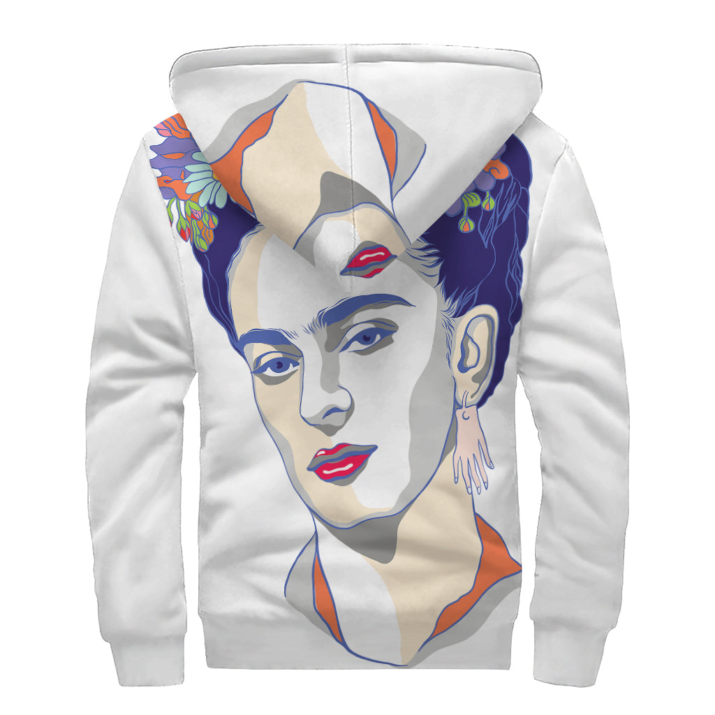 Magdalena Carmen Frida Kahlo Print Sherpa Lined Zip Up Hoodie