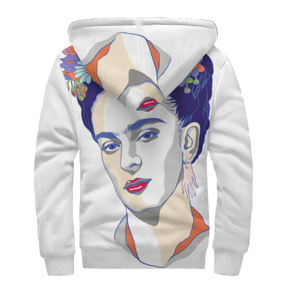 Magdalena Carmen Frida Kahlo Print Sherpa Lined Zip Up Hoodie