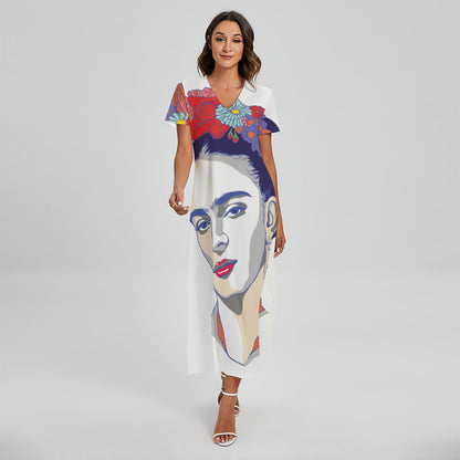 Magdalena Carmen Frida Kahlo Print Short Sleeve Maxi Dress