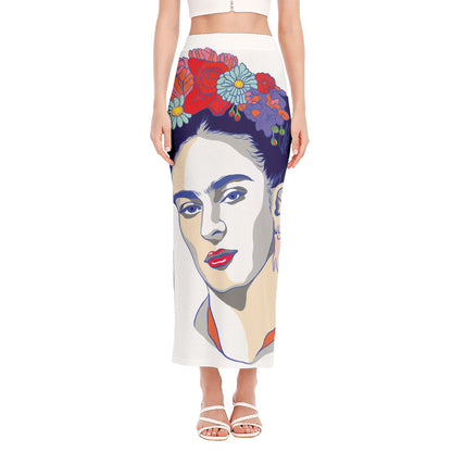 Magdalena Carmen Frida Kahlo Print Side Slit Maxi Skirt