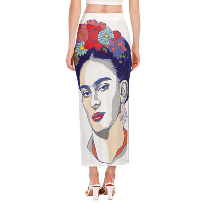 Magdalena Carmen Frida Kahlo Print Side Slit Maxi Skirt