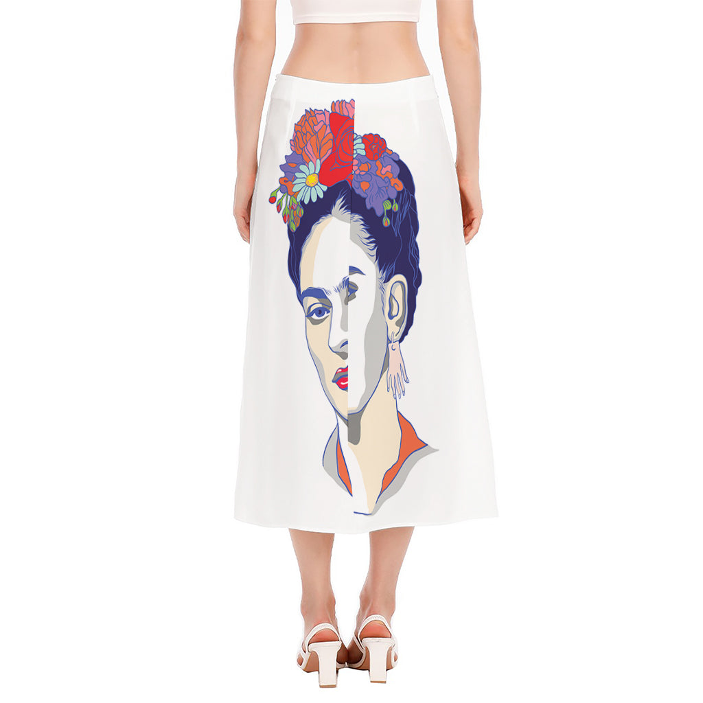 Magdalena Carmen Frida Kahlo Print Side Slit Midi Skirt