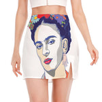Magdalena Carmen Frida Kahlo Print Side Slit Mini Skirt