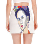 Magdalena Carmen Frida Kahlo Print Side Slit Mini Skirt
