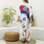 Magdalena Carmen Frida Kahlo Print Silk V-Neck Kaftan Dress
