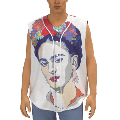 Magdalena Carmen Frida Kahlo Print Sleeveless Baseball Jersey