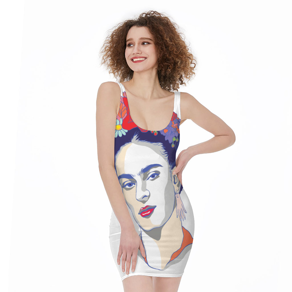 Magdalena Carmen Frida Kahlo Print Sleeveless Bodycon Dress