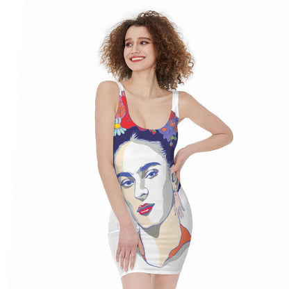 Magdalena Carmen Frida Kahlo Print Sleeveless Bodycon Dress