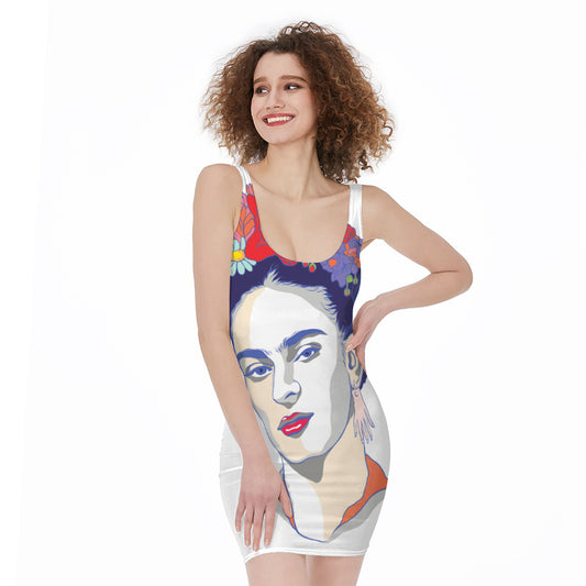 Magdalena Carmen Frida Kahlo Print Sleeveless Bodycon Dress