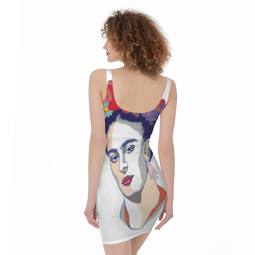 Magdalena Carmen Frida Kahlo Print Sleeveless Bodycon Dress