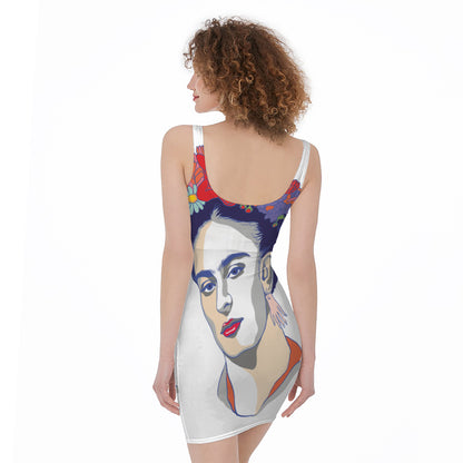 Magdalena Carmen Frida Kahlo Print Sleeveless Bodycon Dress