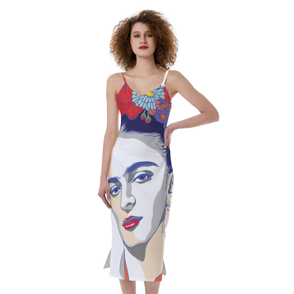 Magdalena Carmen Frida Kahlo Print Slim Fit Midi Cami Dress