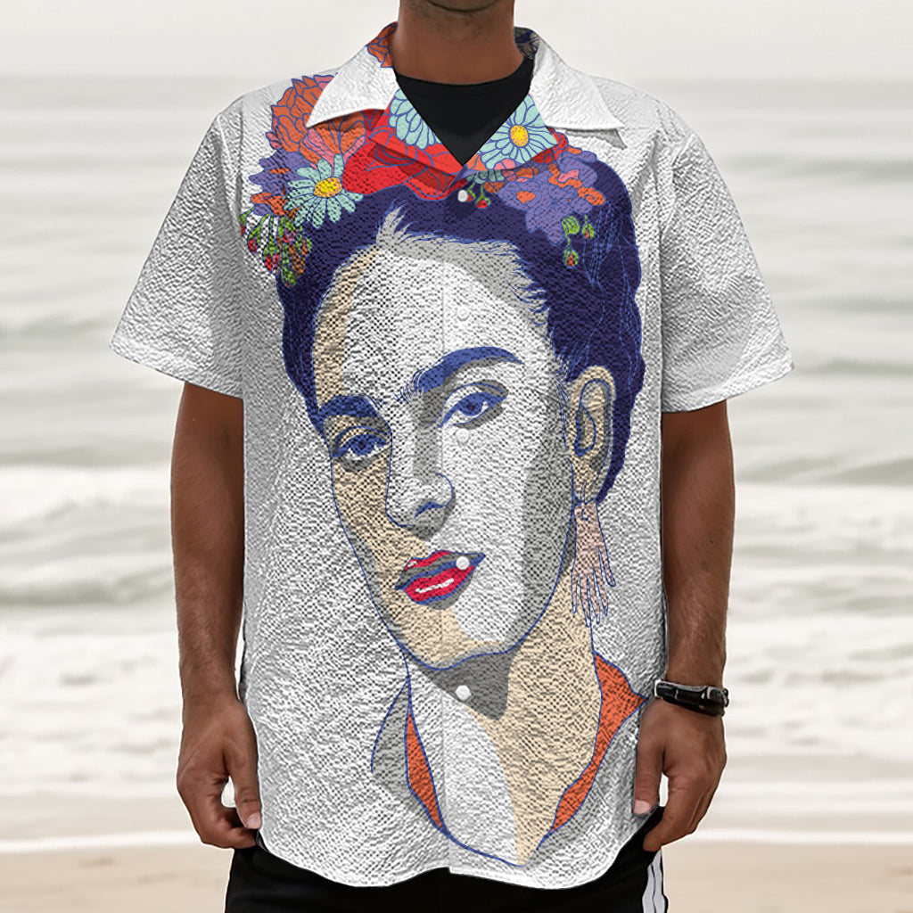 Magdalena Carmen Frida Kahlo Print Textured Short Sleeve Shirt