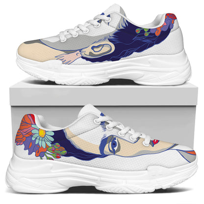 Magdalena Carmen Frida Kahlo Print White Chunky Shoes