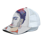Magdalena Carmen Frida Kahlo Print White Mesh Trucker Cap