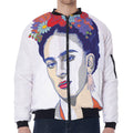 Magdalena Carmen Frida Kahlo Print Zip Sleeve Bomber Jacket