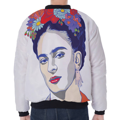 Magdalena Carmen Frida Kahlo Print Zip Sleeve Bomber Jacket