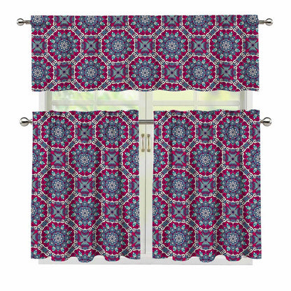 Magenta Mandala Bohemian Pattern Print 3 Piece Kitchen Curtains