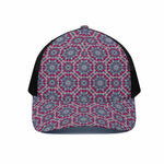 Magenta Mandala Bohemian Pattern Print Black Mesh Trucker Cap