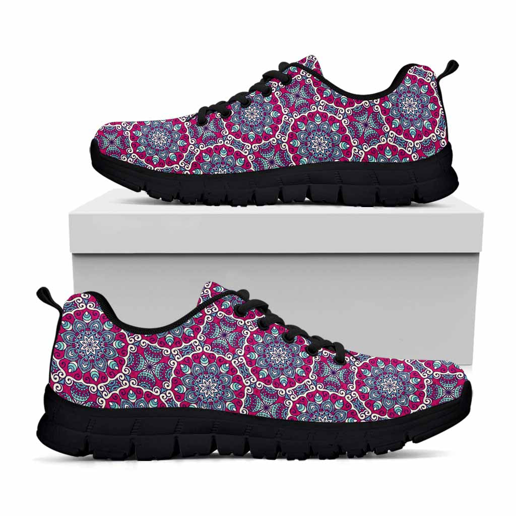 Magenta Mandala Bohemian Pattern Print Black Running Shoes