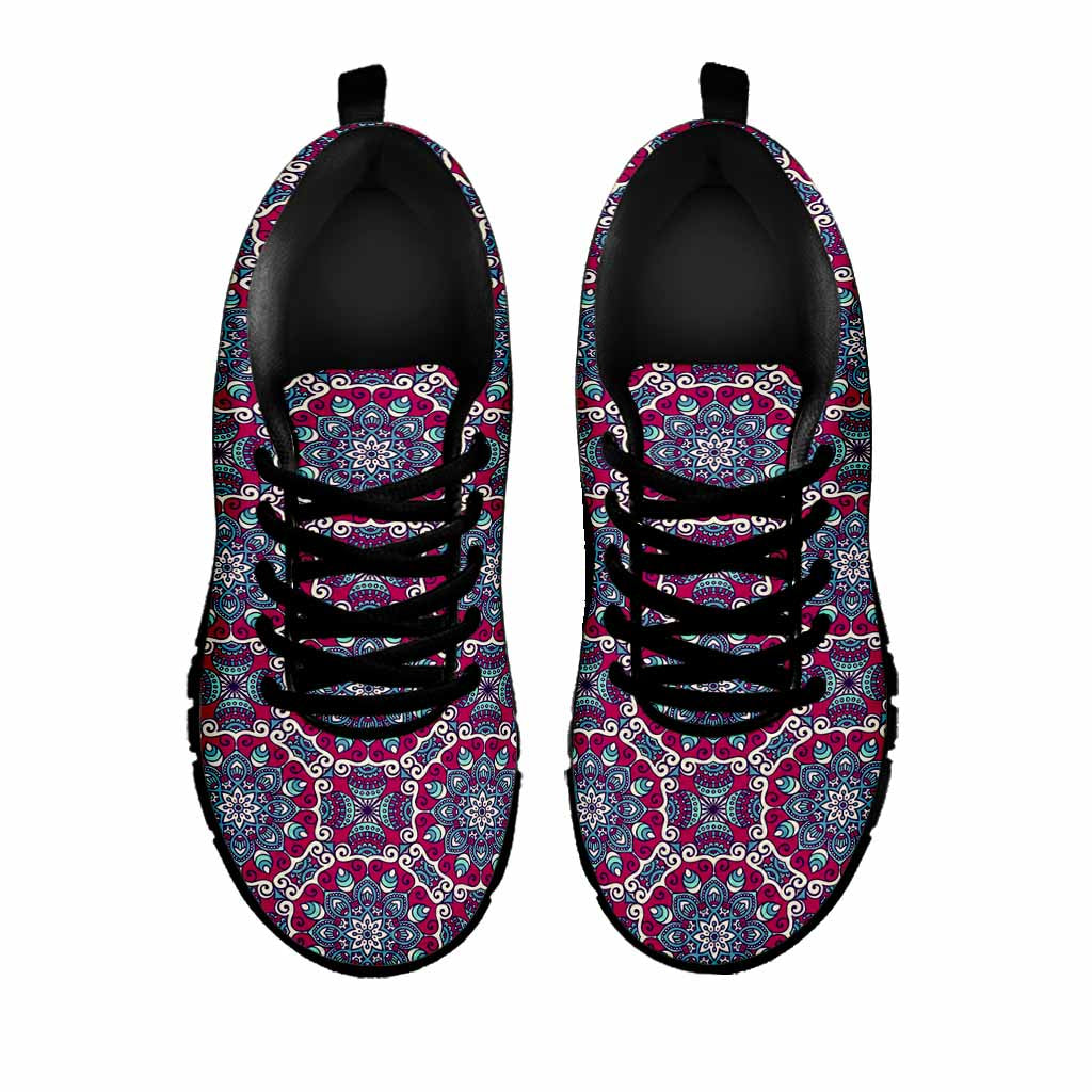Magenta Mandala Bohemian Pattern Print Black Running Shoes