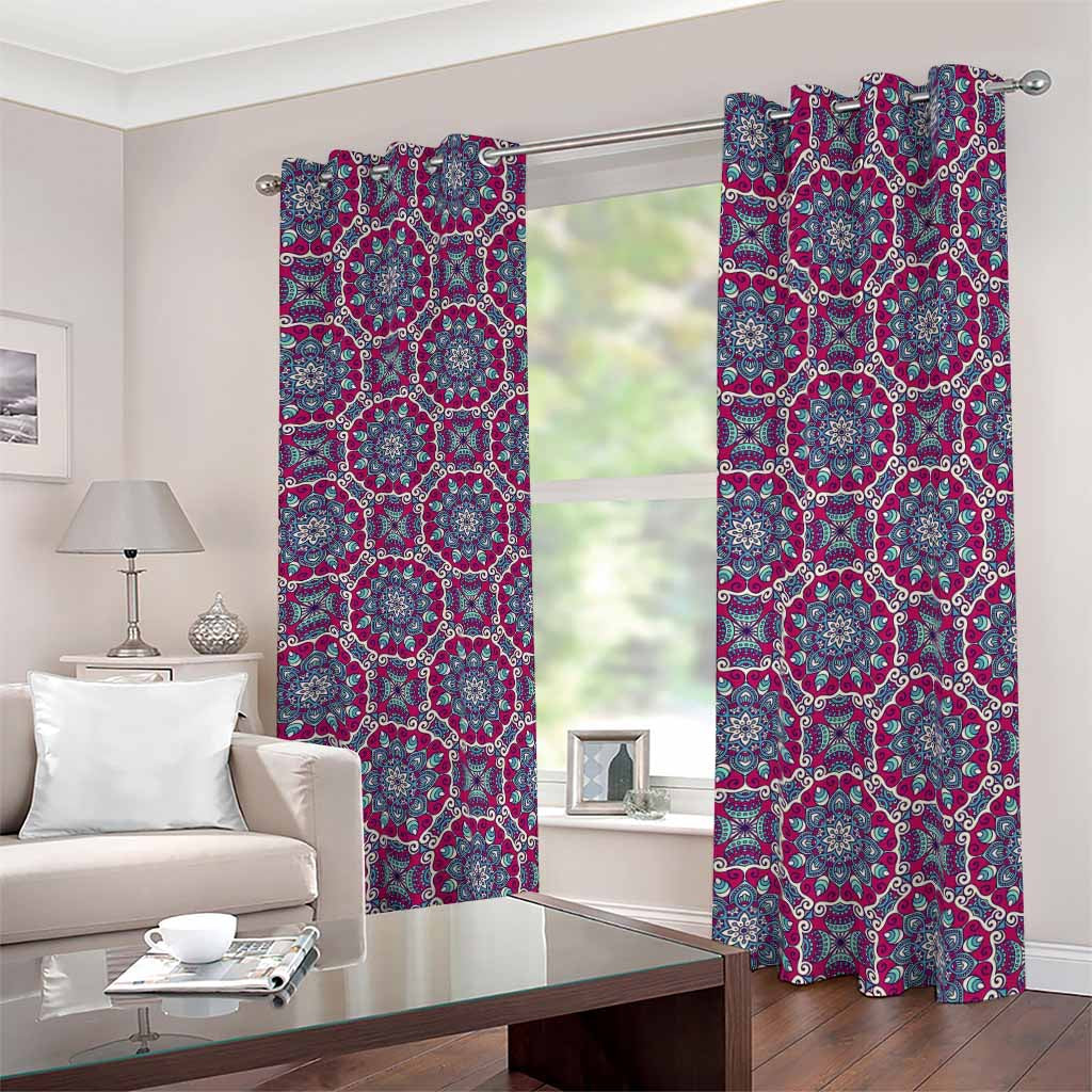 Magenta Mandala Bohemian Pattern Print Blackout Grommet Curtains