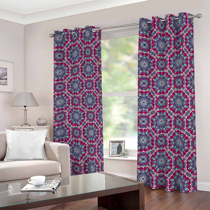 Magenta Mandala Bohemian Pattern Print Blackout Grommet Curtains