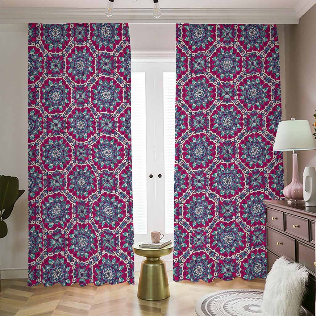 Magenta Mandala Bohemian Pattern Print Blackout Pencil Pleat Curtains