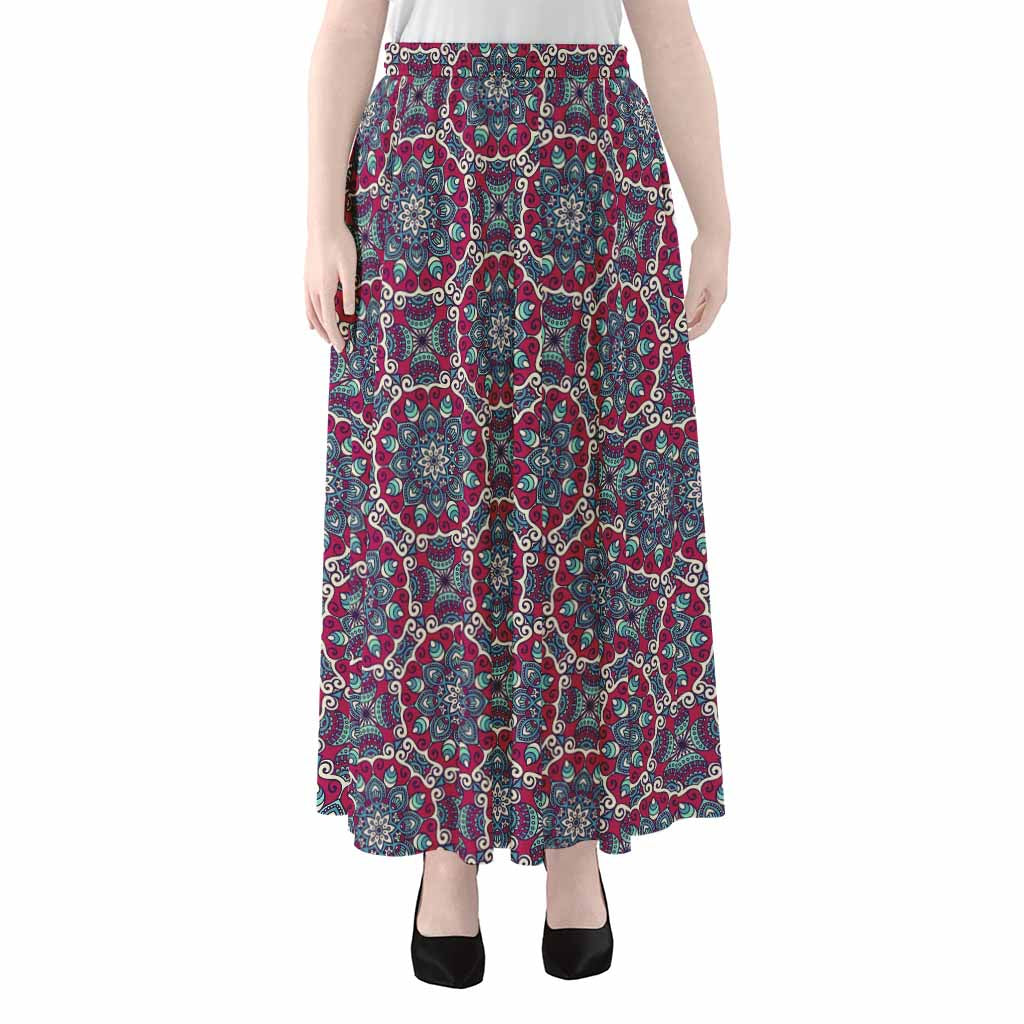 Magenta Mandala Bohemian Pattern Print Chiffon Maxi Skirt