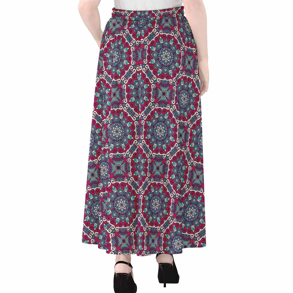 Magenta Mandala Bohemian Pattern Print Chiffon Maxi Skirt