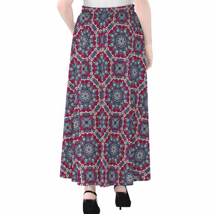 Magenta Mandala Bohemian Pattern Print Chiffon Maxi Skirt