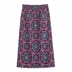 Magenta Mandala Bohemian Pattern Print Cotton Front Slit Maxi Skirt