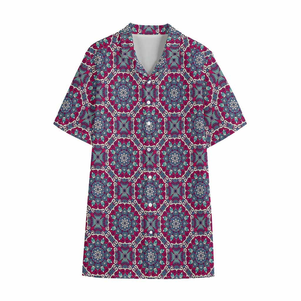 Magenta Mandala Bohemian Pattern Print Cotton Hawaiian Shirt