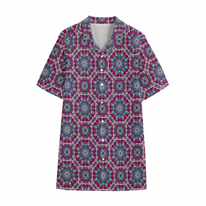 Magenta Mandala Bohemian Pattern Print Cotton Hawaiian Shirt