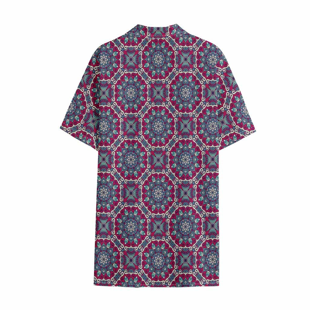 Magenta Mandala Bohemian Pattern Print Cotton Hawaiian Shirt