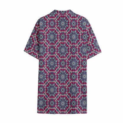 Magenta Mandala Bohemian Pattern Print Cotton Hawaiian Shirt