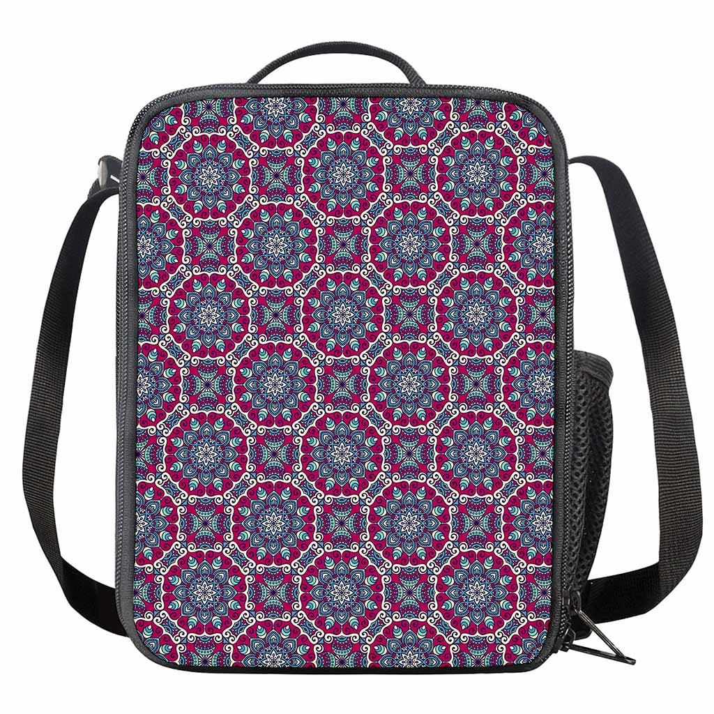 Magenta Mandala Bohemian Pattern Print Crossbody Lunch Bag