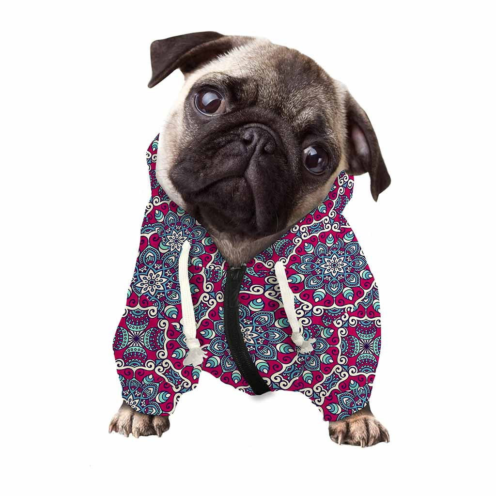Magenta Mandala Bohemian Pattern Print Dog Zip Up Hoodie