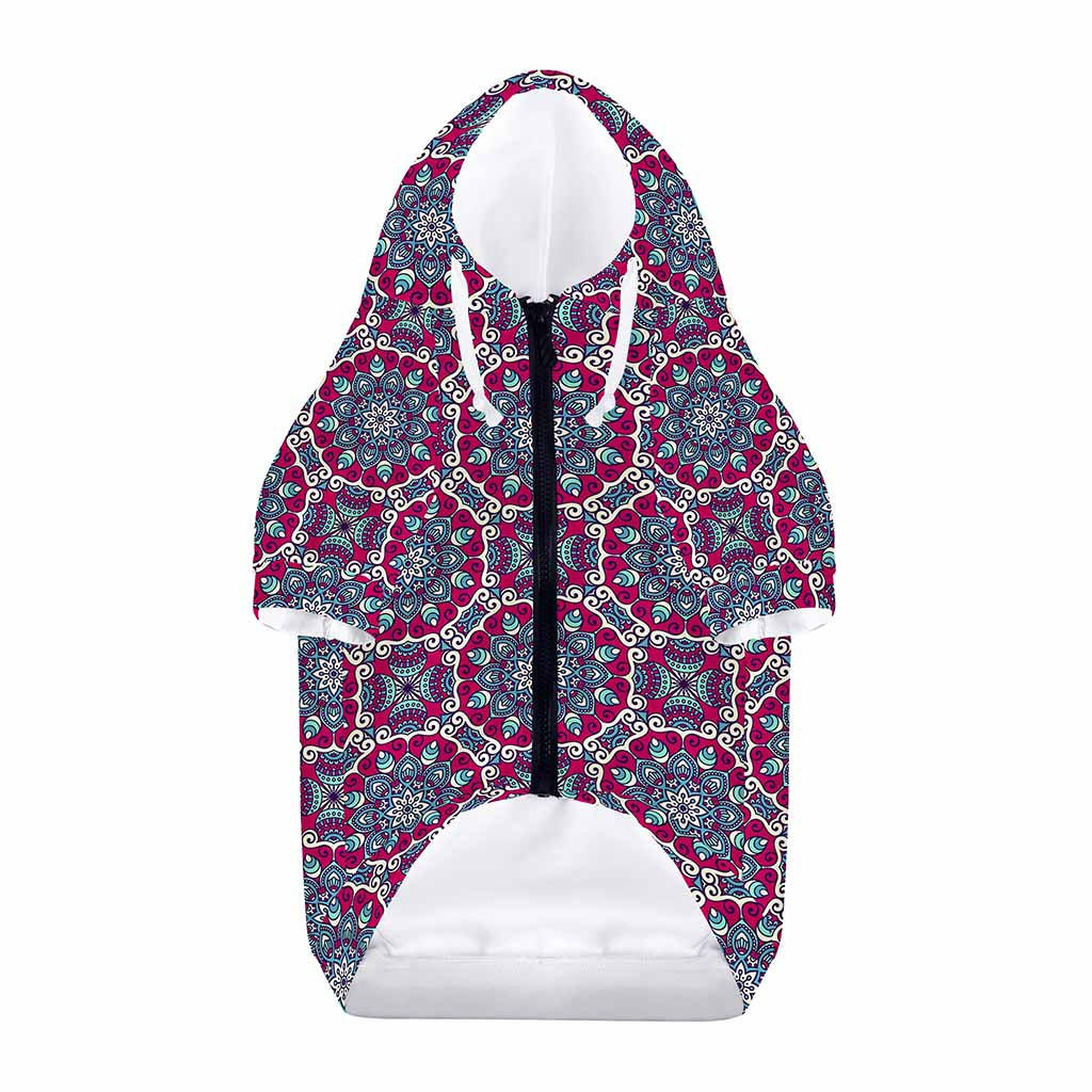 Magenta Mandala Bohemian Pattern Print Dog Zip Up Hoodie