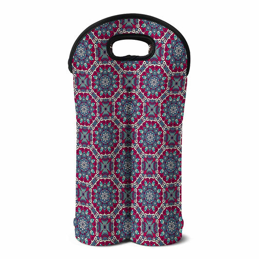 Magenta Mandala Bohemian Pattern Print Double Neoprene Wine Tote