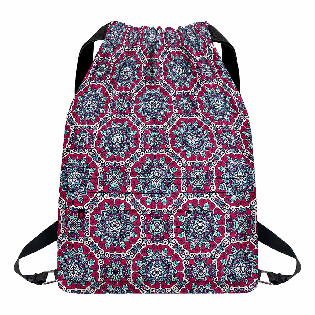 Magenta Mandala Bohemian Pattern Print Drawstring Backpack