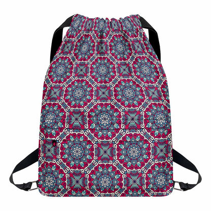 Magenta Mandala Bohemian Pattern Print Drawstring Backpack