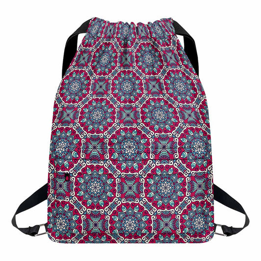 Magenta Mandala Bohemian Pattern Print Drawstring Backpack