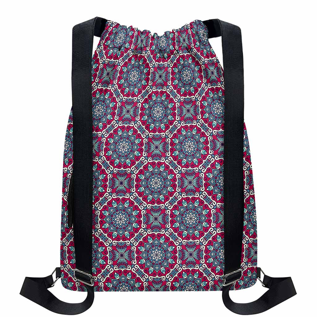 Magenta Mandala Bohemian Pattern Print Drawstring Backpack