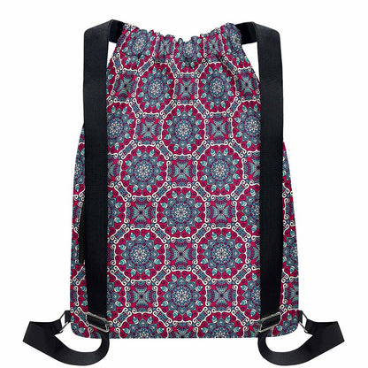 Magenta Mandala Bohemian Pattern Print Drawstring Backpack