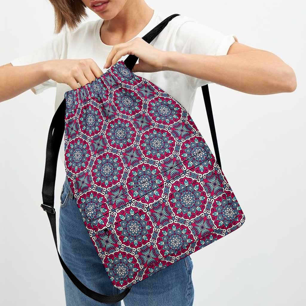 Magenta Mandala Bohemian Pattern Print Drawstring Backpack