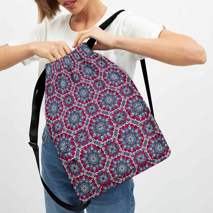 Magenta Mandala Bohemian Pattern Print Drawstring Backpack